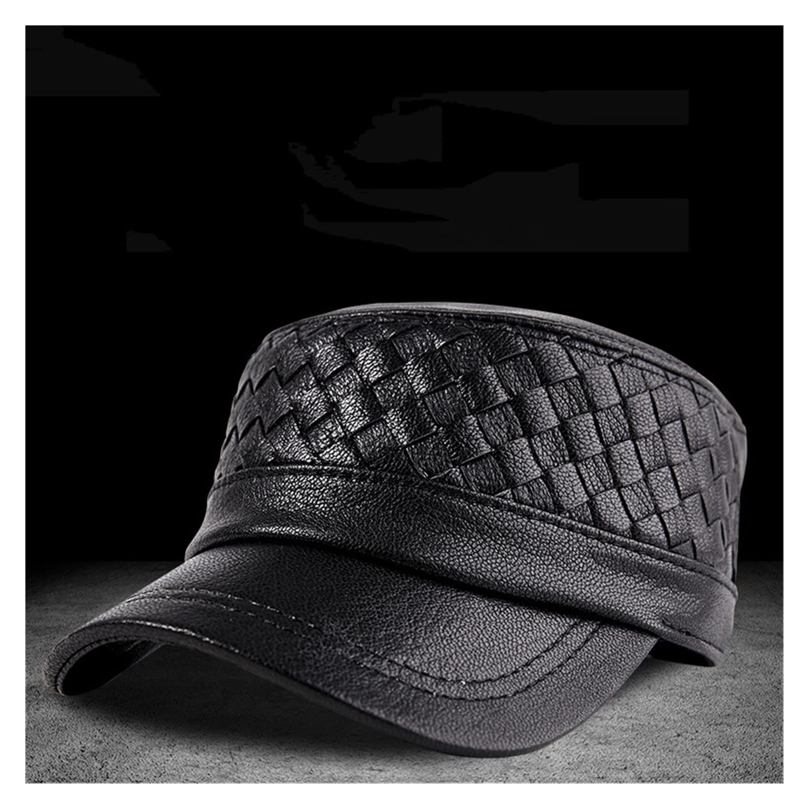 Mil-Itary Hat Męskie dzianiny Prawdziwej Skóry Wojsko Czapka Jesień Winter Beret Men's Real Leather Cap