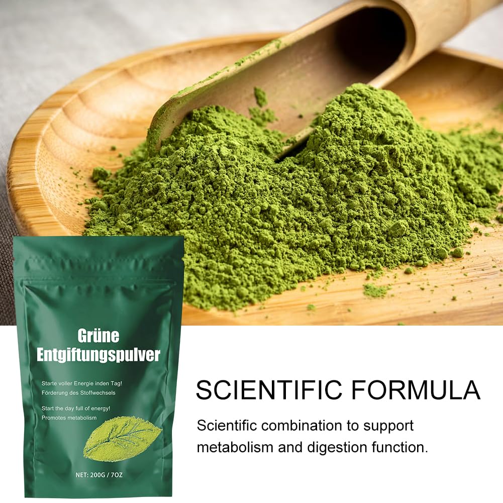 Grüne Entgiftungspulver, Pflanzenpulver Mix, Vielzahl Micronutrients & Fiber, Sorgt für Sanfte Pflege, Geeignet für Vegetarier - 200g x 3