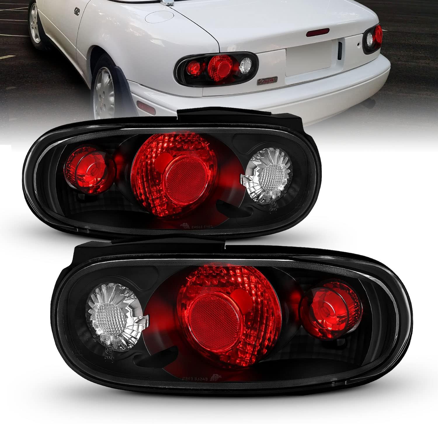 Black Replacement Taillights For 90-97 Mazda Miata - Passenger and Driver Side