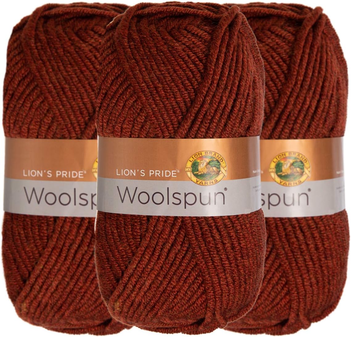 Lion Brand (3 Pack) Woolspun Acrylic & Wool Soft Rust Reddish Brown Yarn for Knitting Crocheting Bulky #5