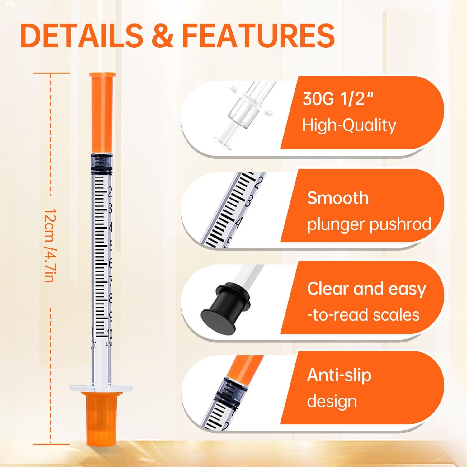 1ml Syringe with 30G 1/2-Inch(12.7mm), Individually Wrapped, 100-Pack Scientific Lab Syrings — Amazon image 3