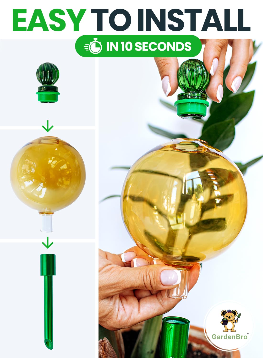 453.6 g Pflanzenbewässerungskugeln für Zimmerpflanzen mit Metall Selbstbewässernder Pflanzgefäß Einsatz - Premium XL Glas mundgeblasene Kugel - Automatische Pflanzenbewässerung Indoor Geschenkidee für