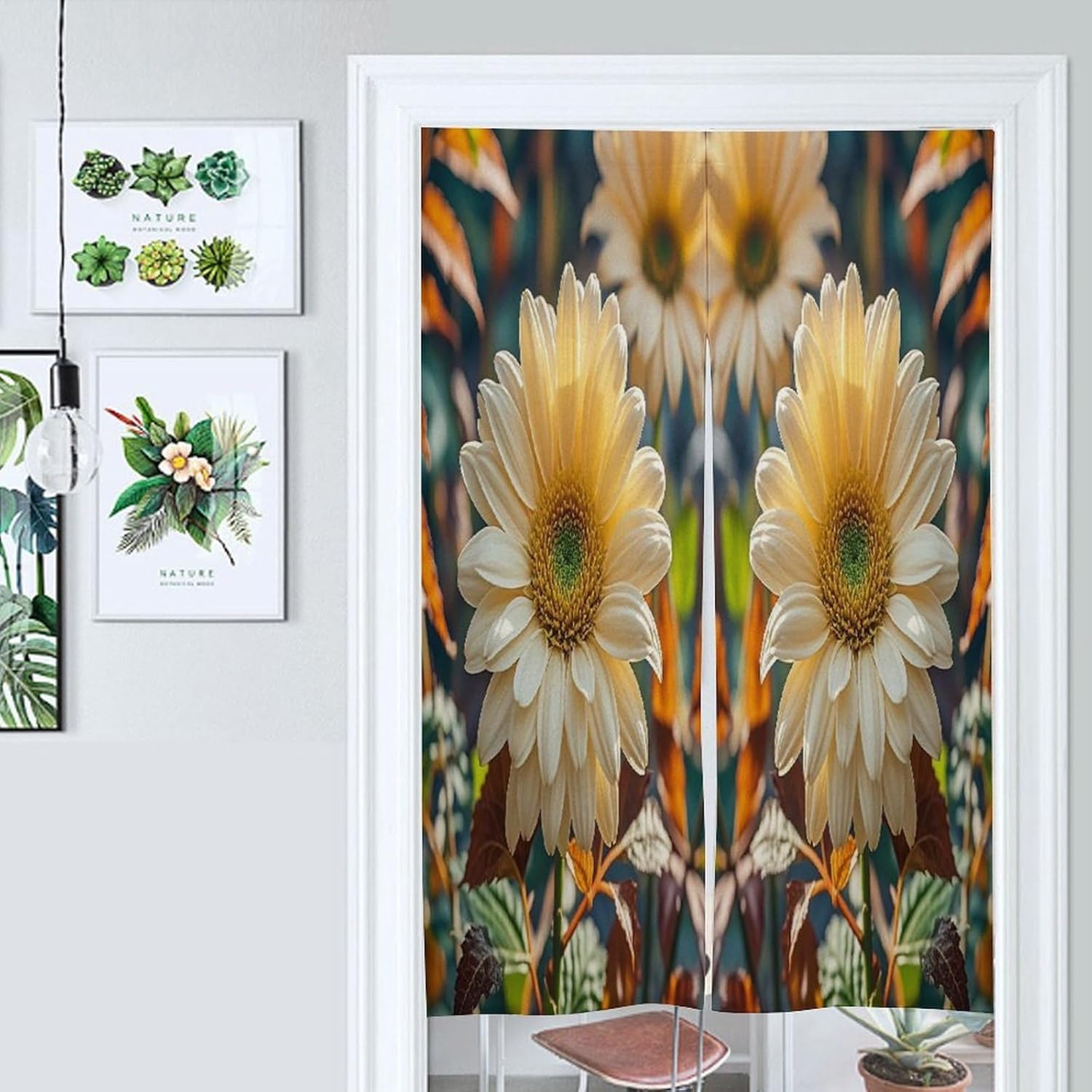 Autumn Flower Leaves Door Curtain Printed Doorway Noren Japanese Style Doorway Room Divider Curtains for Privacy Partition Divider Kitchen Home Decorations Wall Hanging