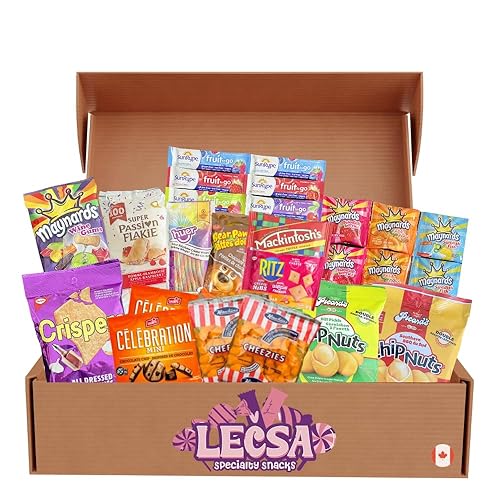 Canadian Snack Care Package - Variety Pack of Treats for Kids and Adults - Snack Box with Cookies, Toffee, Sour Candy, Wine gums, Crackers, and Many More, – Gift Basket of Delicious Sweets by Lecsa Specialty Snacks (Products may vary due to availability - 25 Count) - 25 Canadian Pack