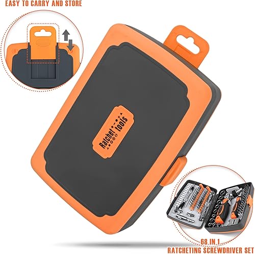 Miniatura 8 de BTEC Juego de destornilladores de trinquete 68 en 1 y juego de puntas de destornillador magnético con asas de trinquete giratorias, barra de