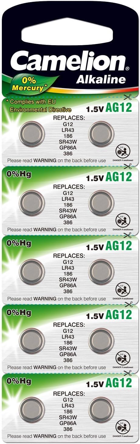 10 x HS - AG12 Alkaline Button Cell Replaces SR43W, SR43, SR1142, SB-B8, 280-41, H, V386, D386, 260, S1142E, GP386, AG12, 386 for Calculator Watch, Camera Light and Clock