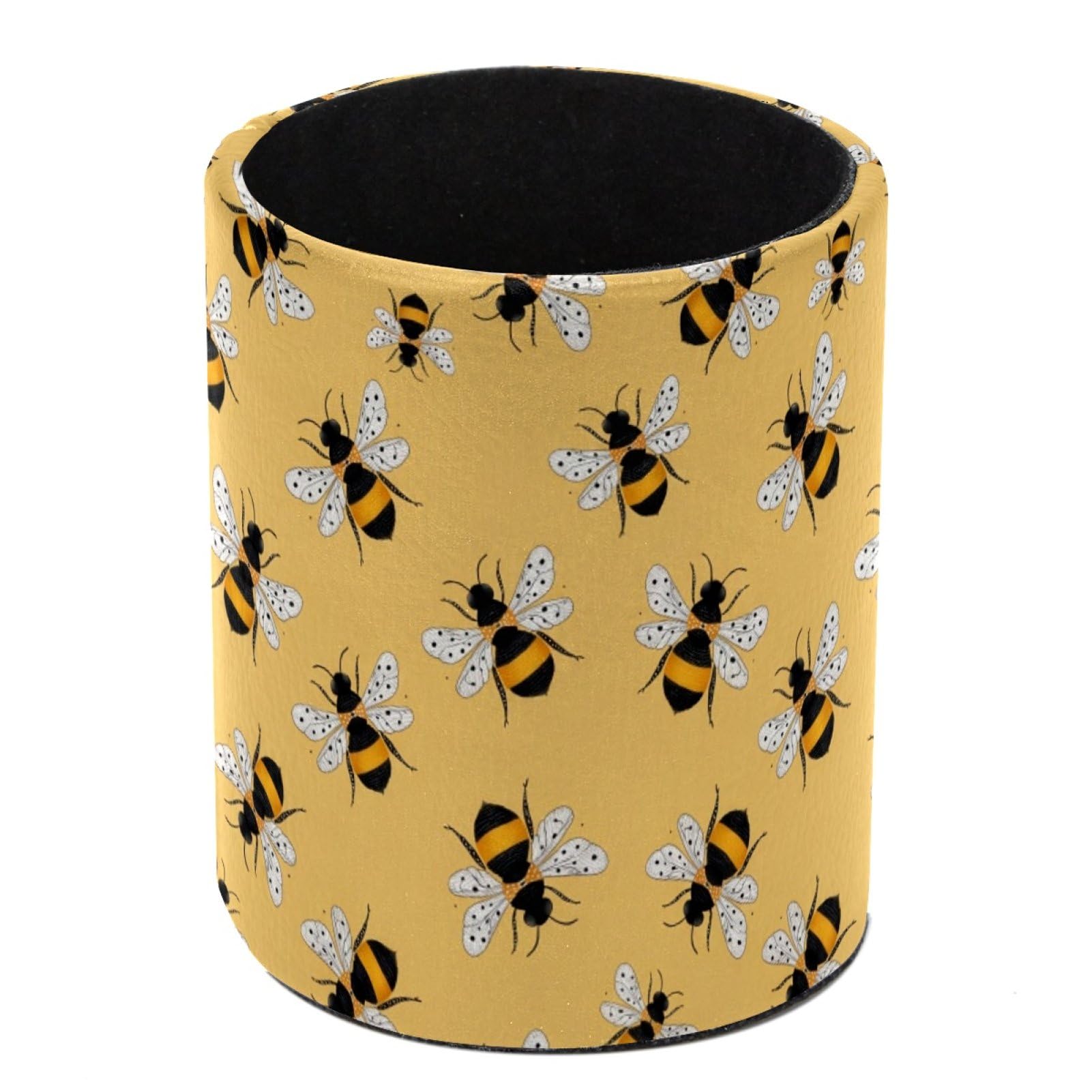 HEOEH Bees Pen Holder for Desk, PU Leather Pencil Holder Pen Cup Marker Holder Makeup Brush Holders, Desk Accessories & Workspace Organizers for Home, Office
