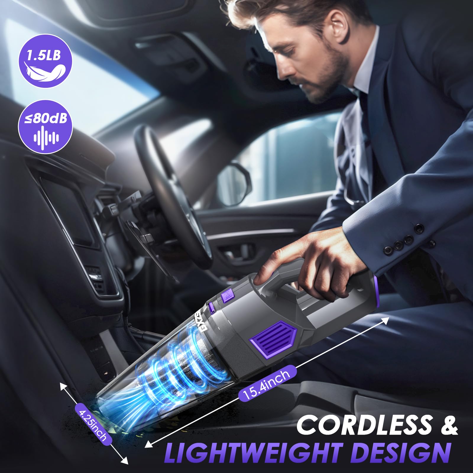 Gxzsk Aspiradora de mano inalámbrica de 15000 PA, aspiradora de mano de succión fuerte, aspiradora de mano portátil recargable con múltiples boquillas y filtro lavable para el hogar, oficina, coche