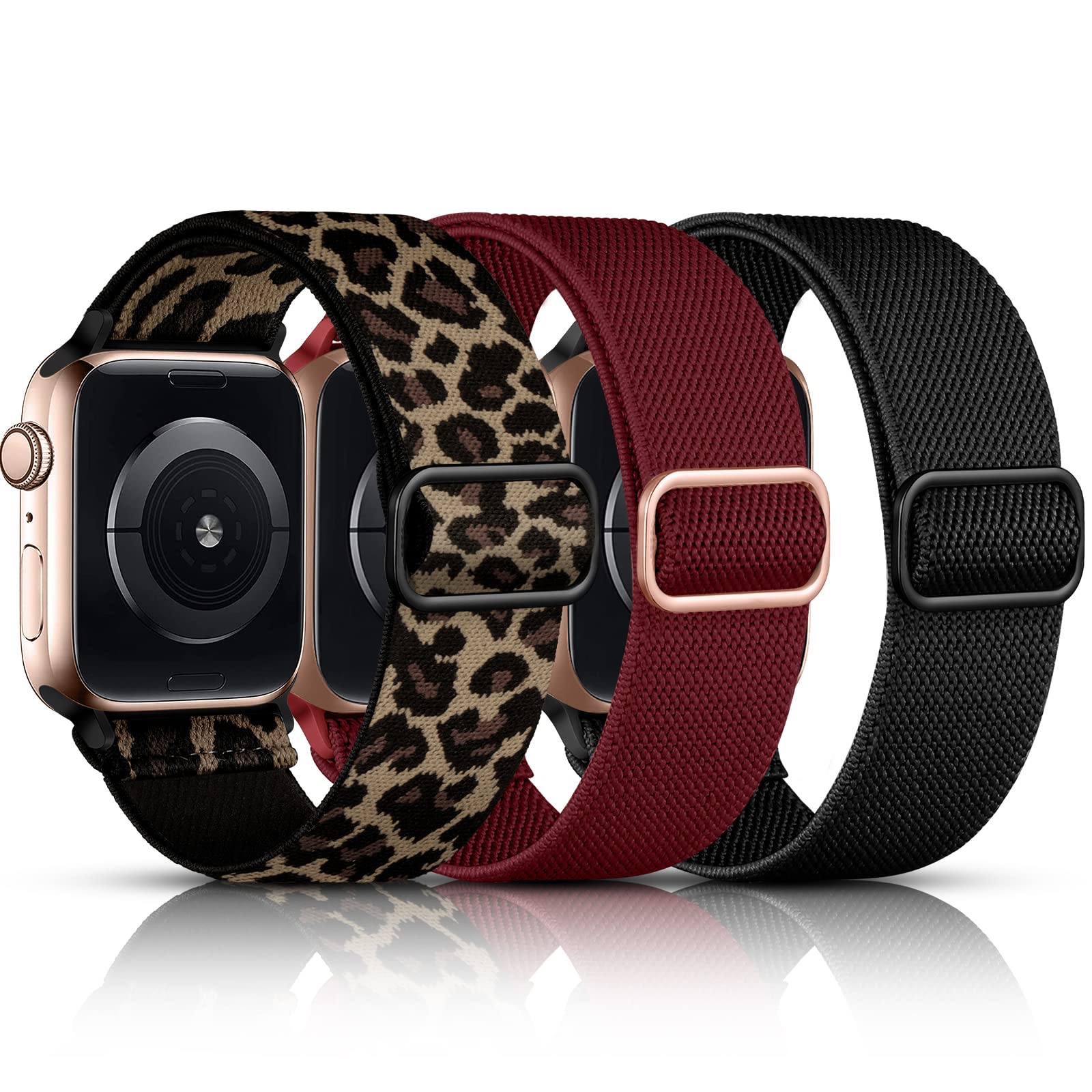 DaQin 3 Pack Stretchy Solo Loop Compatible with Apple Watch Bands for Women 49mm 46mm 45mm 44mm 42mm, Nylon Braided Elastic Strap for iWatch Band