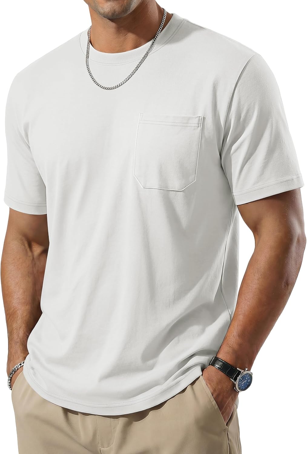 TACVASEN Men's Pocket T-Shirt UPF 80+ Short Sleeve Soft Crew Neck Basic Tee
