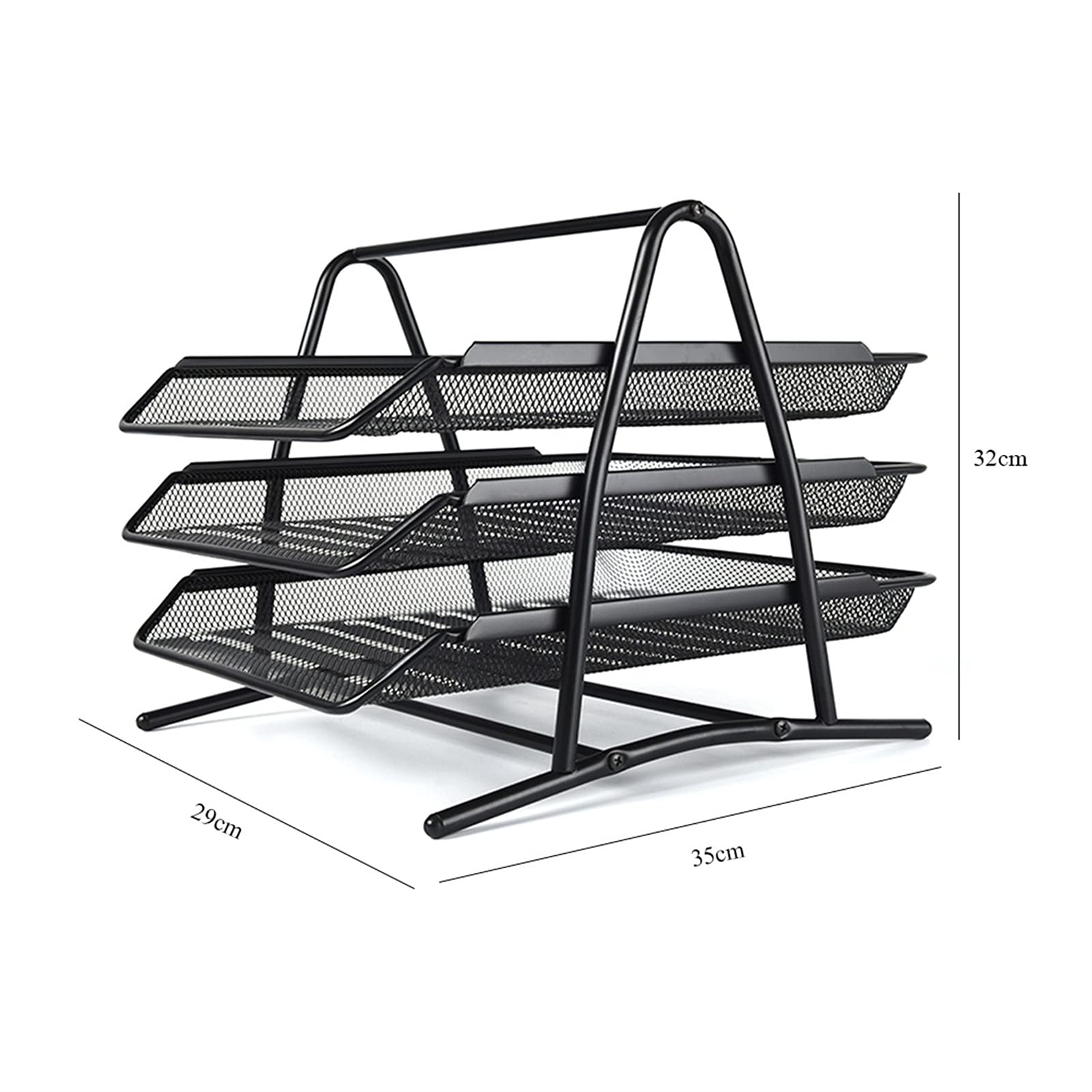 Stapelbarer Briefkorb aus Netzgewebe für den Schreibtisch, schwarz, A4-Dokumente, Briefpapier, Drahtgeflecht-Aufbewahrungsorganizer, 3-stufiger Büro-Ablagekorb, 29 x 35 x 32 cm, für Aktenhal
