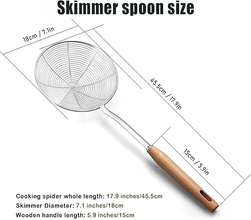 Vista 16 de Colador de araña, araña de cocina, cuchara de araña extra grande de 7.9 pulgadas con mango de madera, utensilio de cocina de araña de acero 7.9 in