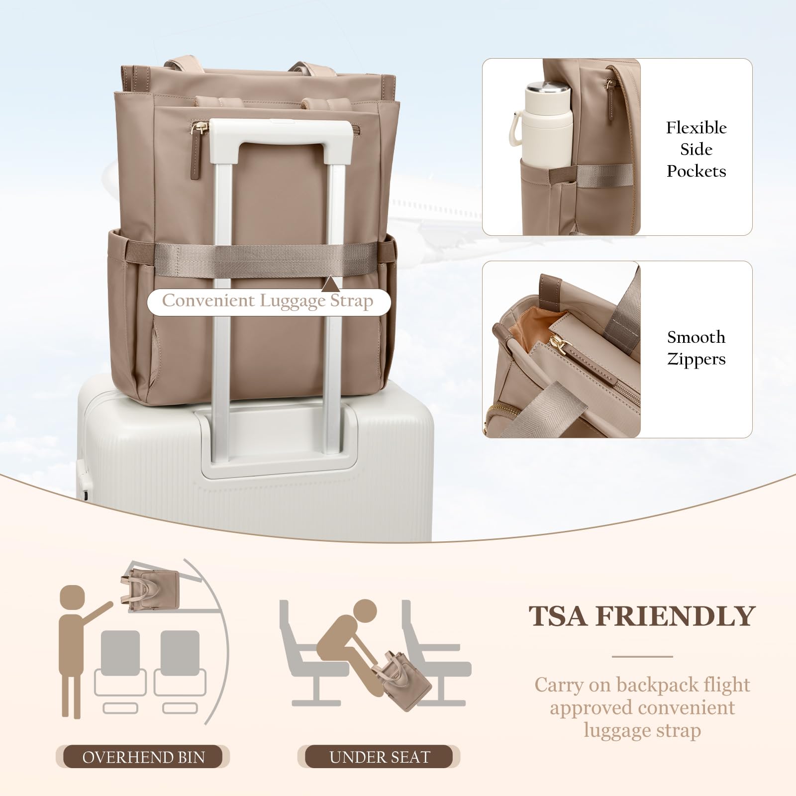 GOLF SUPAGS Zaino Convertibile per Donna Laptop Casual Travel Bag Notebook per Lavoro College Viaggi di Piacere(Champagne)