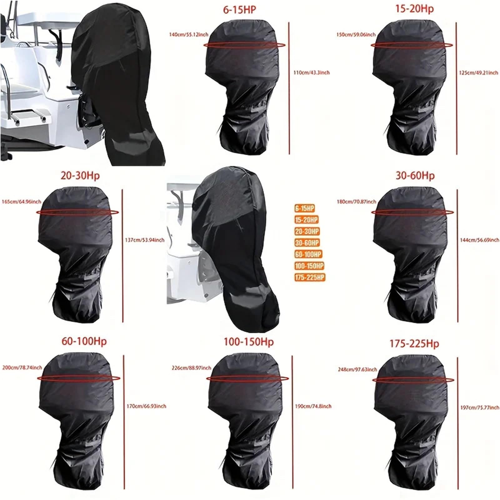 Copri Motore Fuoribordo Telo coprimotore impermeabile for barche 420D | Motore Yacht Rainproof Portatile 6 225HP(175-225hp)