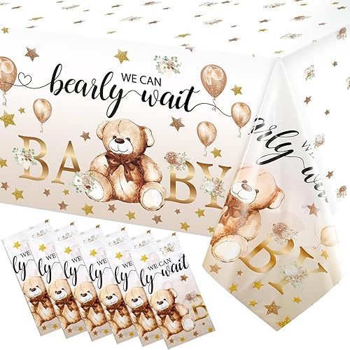 Miniatura 7 de Capoda 3 manteles de oso para baby shower, fundas rectangulares de plástico para decoración de fiesta de revelación de género de oso, para baby