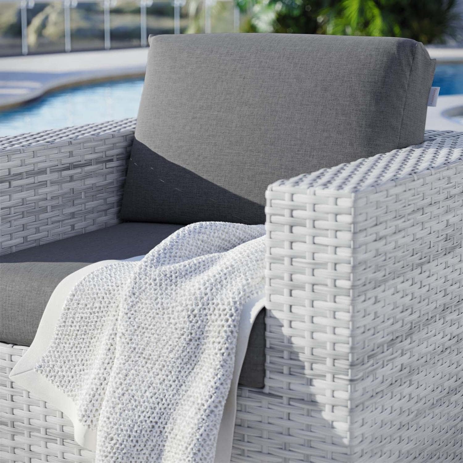 Modway Convene Wicker Rattan Outdoor Patio Armchair in Light Gray Charcoal