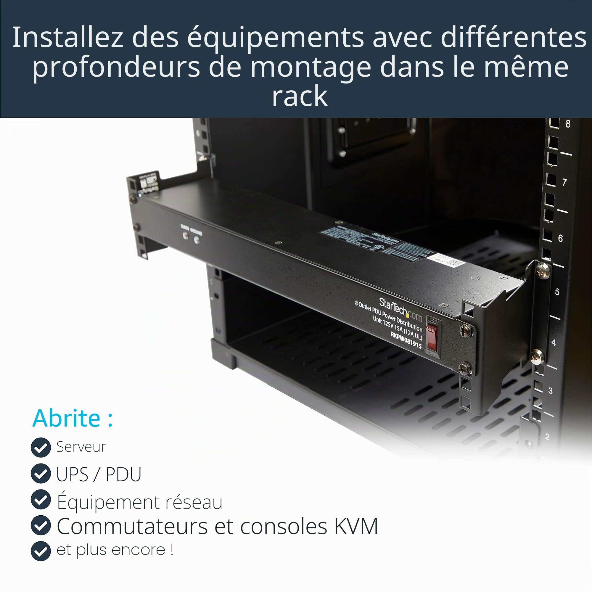 StarTech Kit Extension Profondeur Rack Serveur 2U, 10cm, 59kg (RDA2U) | Montage en rack, Adaptateur encastré, Extension réseau, Écrous et vis, Serveur