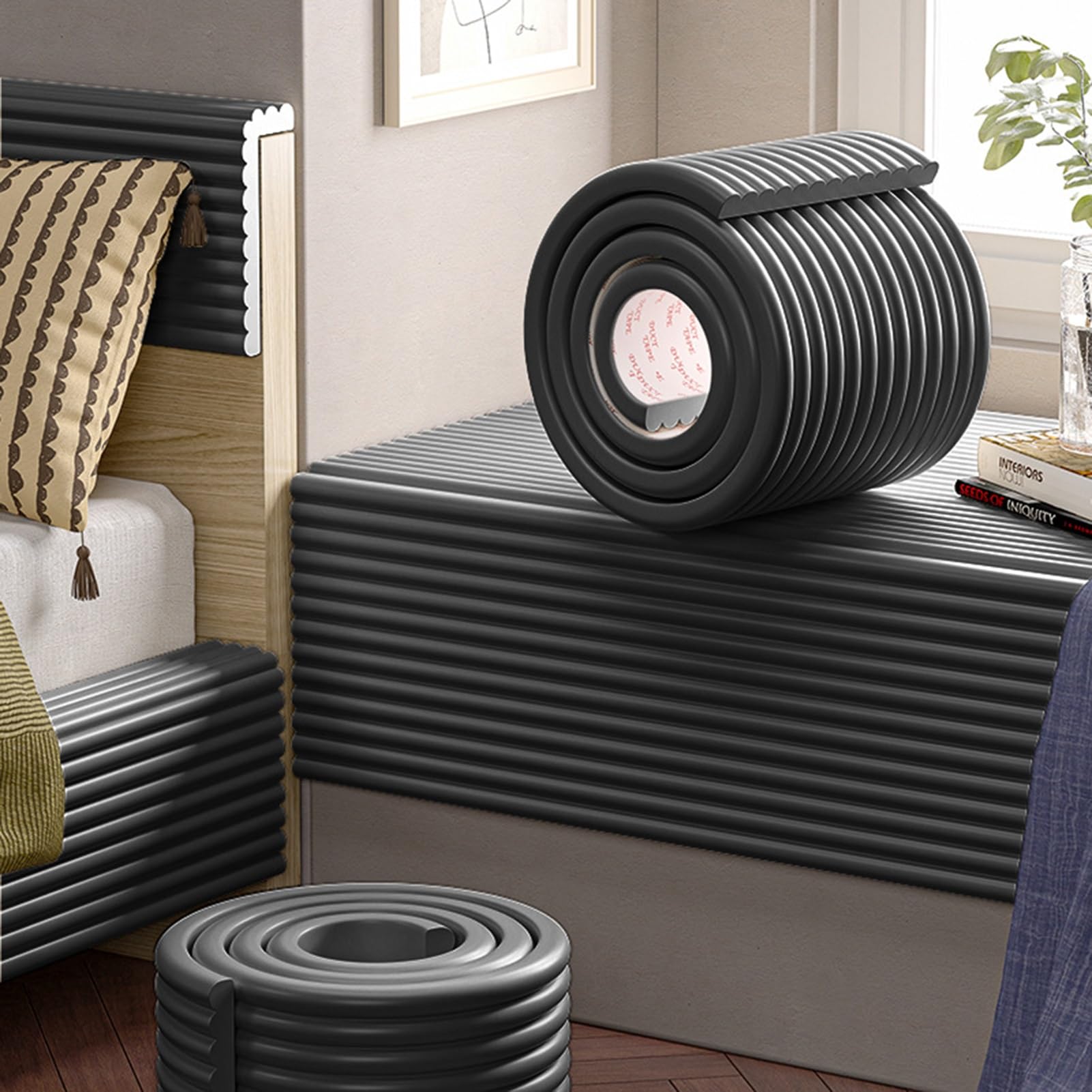 Wall Padding for Kids Autism - Soft Padded Wall Panels for Bedroom/Playroom/Nursery, DIY Cutting Upholstered Wall Panels Peel and Stick Headboard Self-Adhesive, Thickening Insulate(Black,20x200 cm) — image 1
