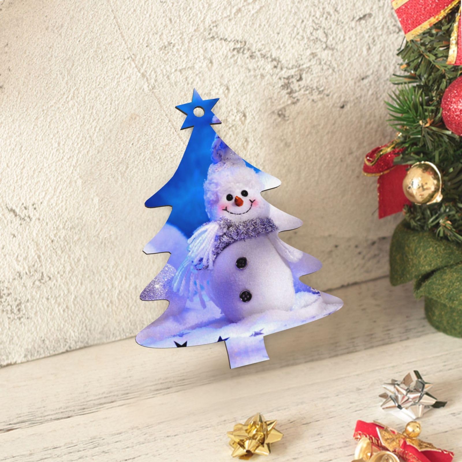 Pupazzo Di Neve In Legno Luminoso Con Luci LED, Addobbo Natalizio 17 Cm, Decorazione Da Tavolo E Albero, Regalo Di Natale In Scatola Regalo, Alimentato A Batterie (non Incluse)