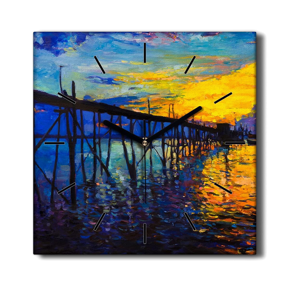 Horloge murale toile sans tic-tac 30x30cm salon coucher du soleil décoration murale