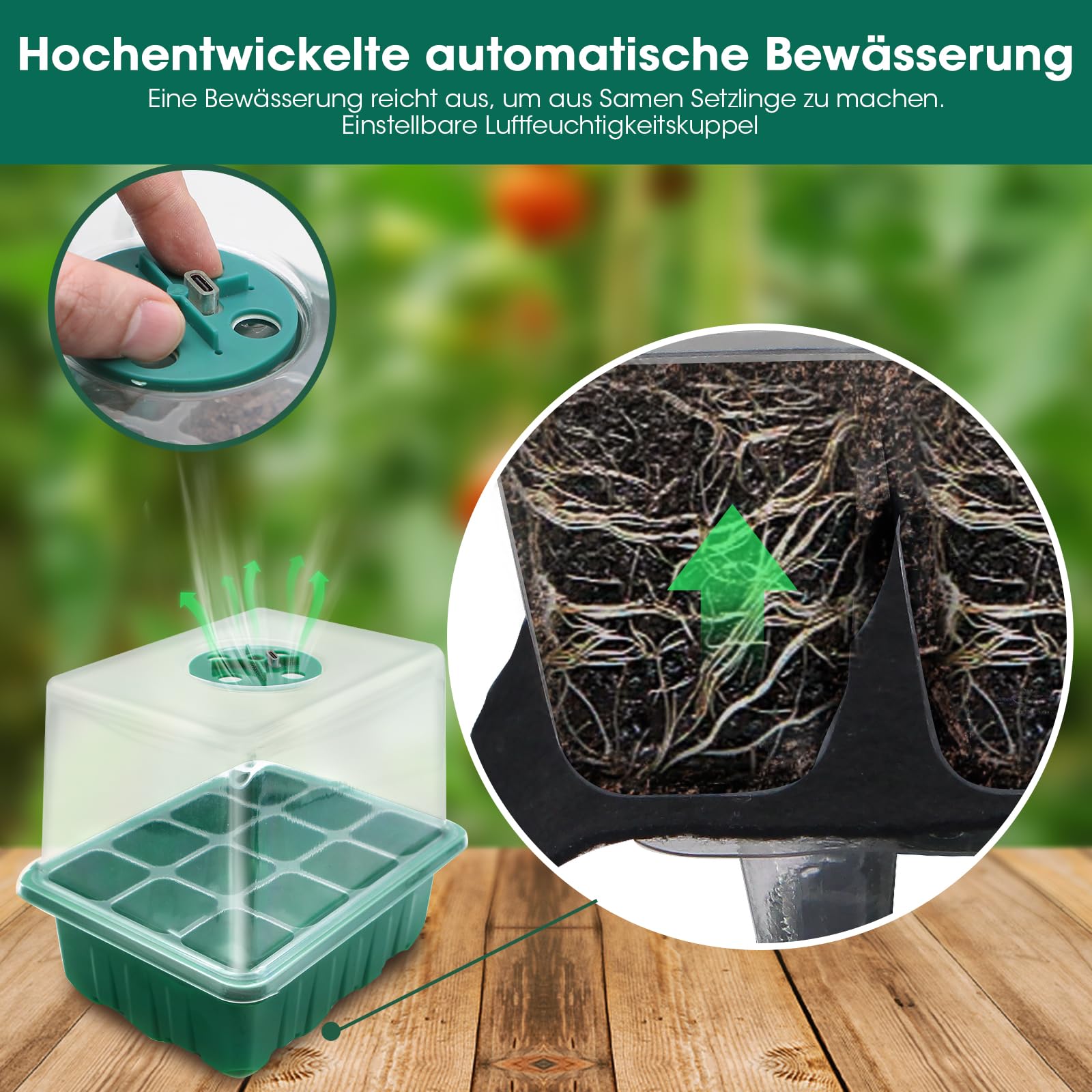 MYMULIKE 6 Stück Zimmergewächshaus Anzuchtkasten mit Pflanzenlampe, Selbstbewässernd Mini Gewächshaus Set, Wiederverwendbare Kunststoff-Keimschalen für den Beginn des Samenanbaus im Innenbereich