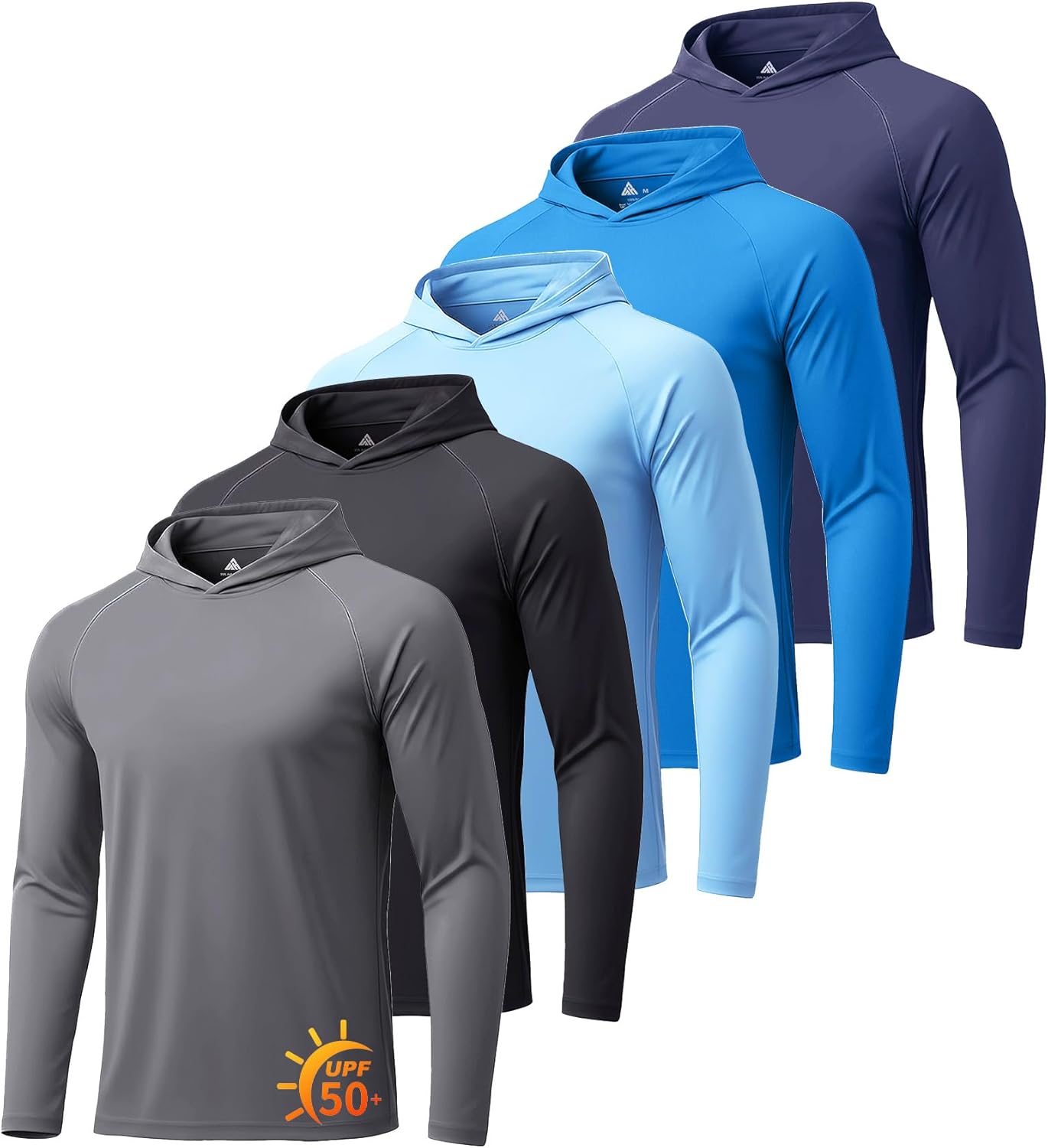 ZITY 5 Pack Mens UPF 50+ Hoodie Shirts Sun Protection Athletic Fast Dry Lightweight Rashguard for Fishing Hiking Workout