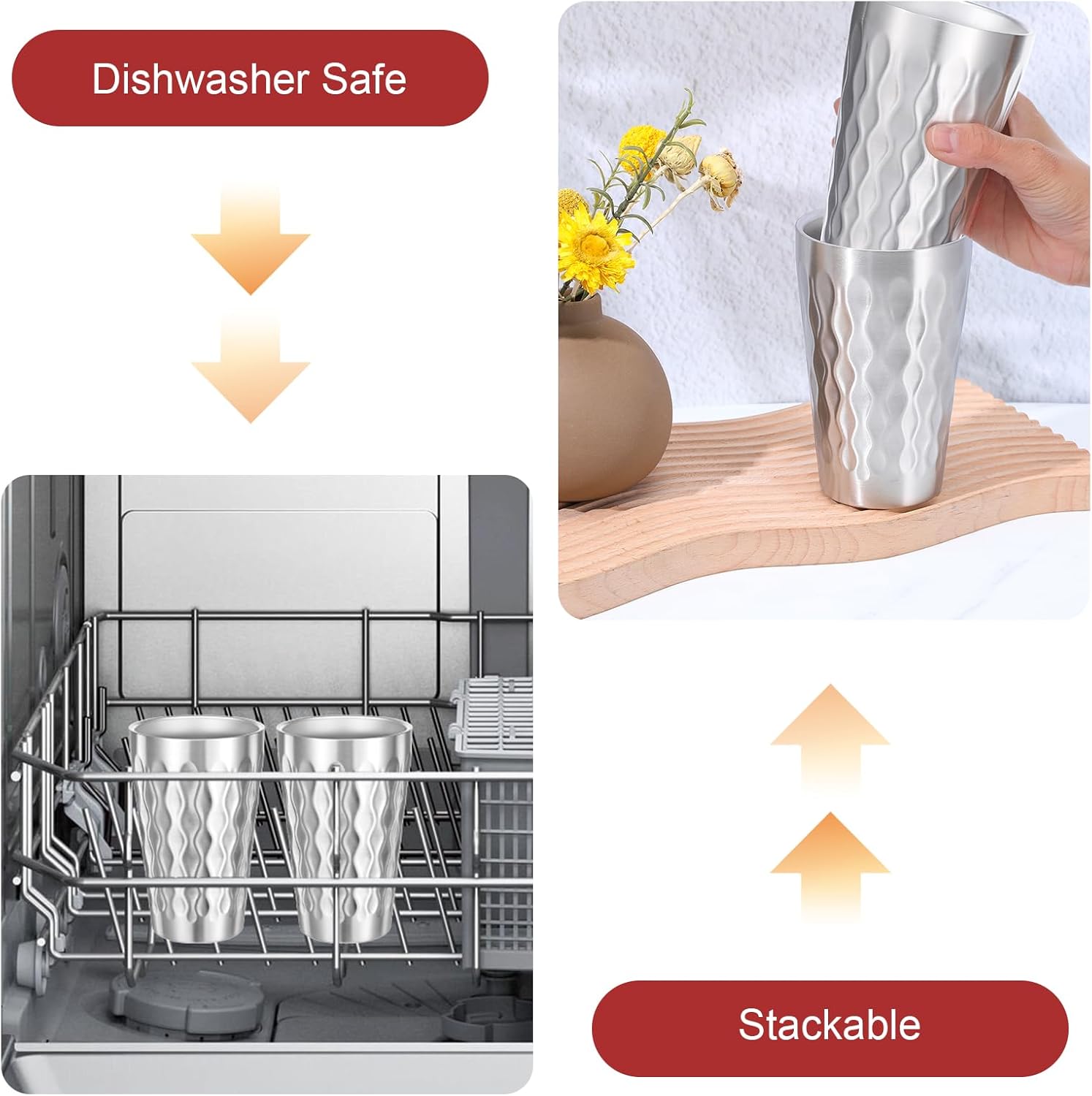 4 Pack Stainless Steel Double Wall Cups, 16 oz Insulated Tumbler, Unbreakable Stackable Water Tumblers Insulated Metal Cup Premium Drinking Glasses for Travel Camping Home Outdoor - Image 5