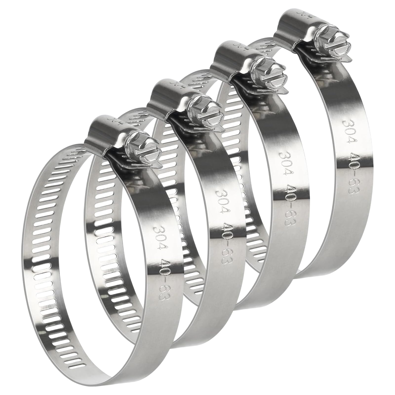 Aiwxeeu Silver 4 Pcs Hose Clips, Adjustable Hose Clamp, Stainless Steel Pipe Clips, For Securing Hoses Connections 91-114Mm