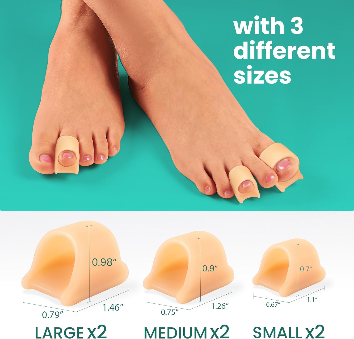 Welnove Hammertoe Corrector - 6 Pack Toe Splints - Soft Gel Toe Straighteners - Realign Bent, Curled, Crooked, Claw, Hammer Toes - Toe Corrector for Men and Women, 3 Different Sizes (Beige)