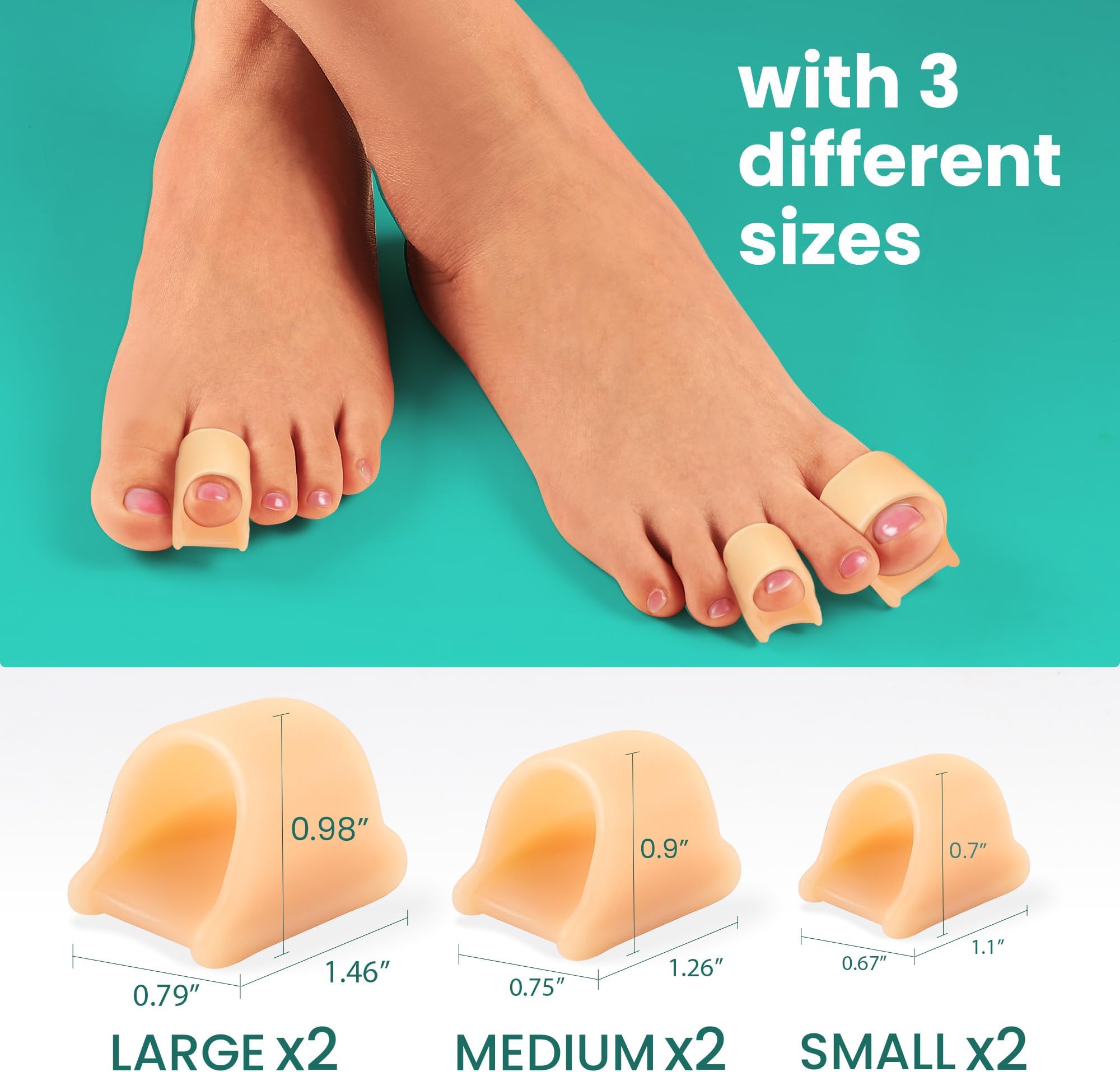 Hammertoe Corrector – 6 Pack Toe Splints – Soft Gel Toe Straighteners – Realign Bent, Curled, Crooked, Claw, Hammer Toes – Toe Corrector for Men and Women, 3 Different Sizes (Beige)