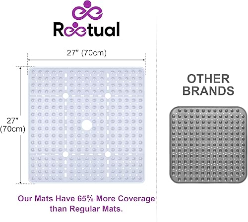 Miniatura 10 de Reetual Tapete de ducha XL antideslizante, tapete de baño de 27 x 27 pulgadas para cabina de ducha o tapete de bañera grande con 240 potentes