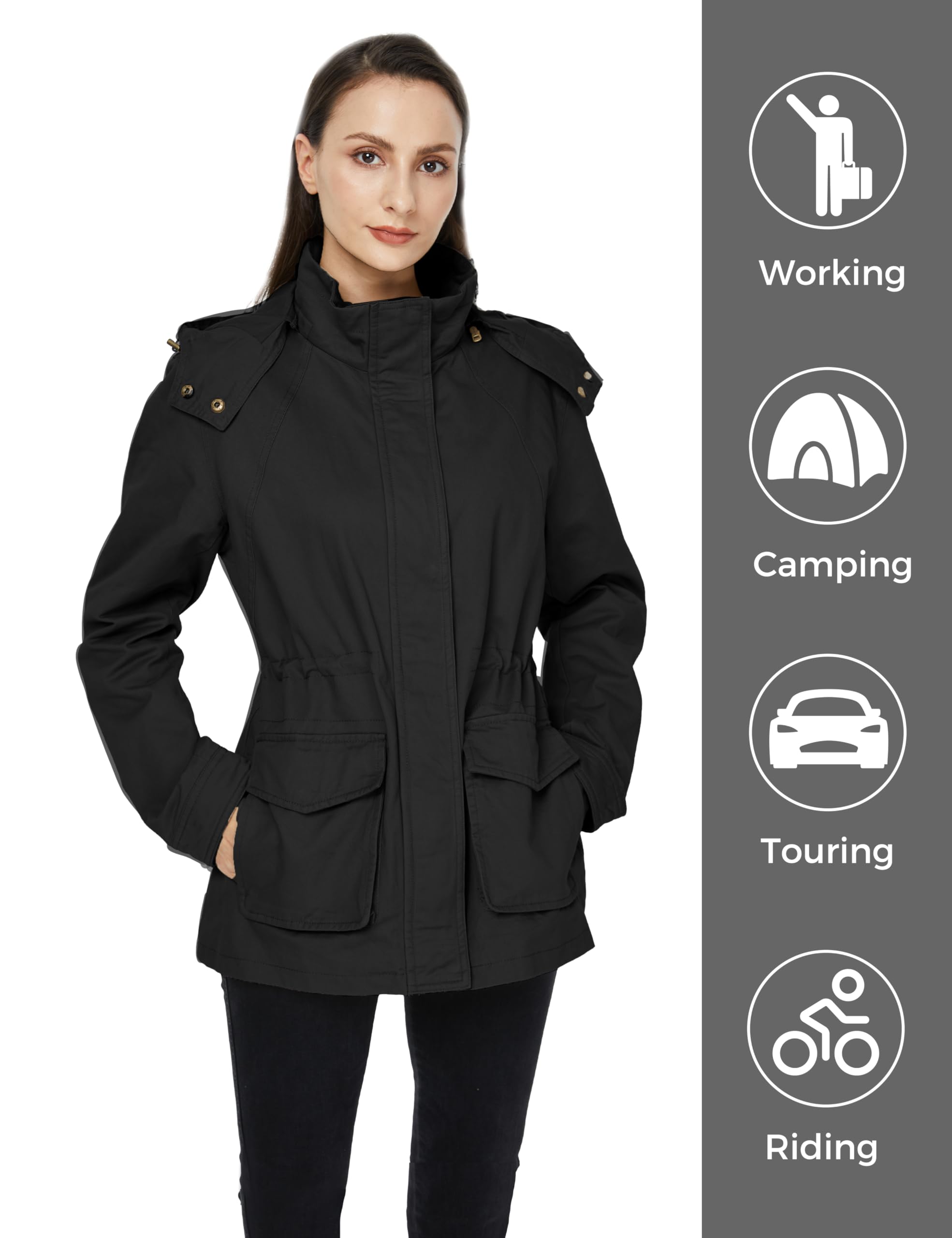 WenVen Veste Femme mi Saison Parka Grande Taille avec Capuche Amovible Veste Militaire Coupe Ajustée Veste Classique Automne Hiver Manteau Trench Coat Manteau en Coton