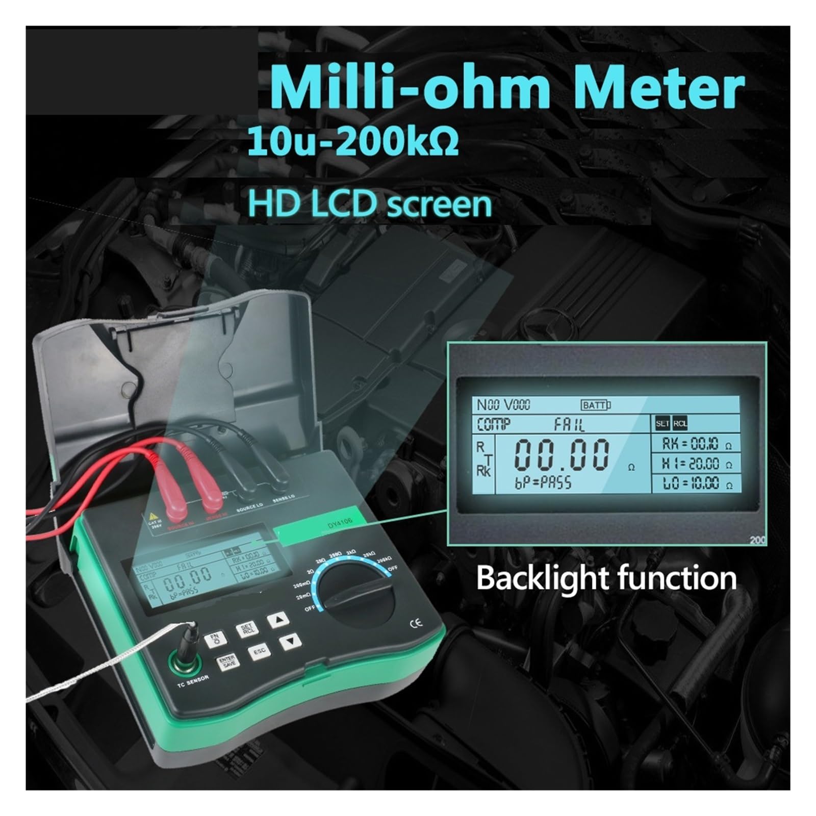 DY4106 Cyfrowy Miernik Miliomów HD LCD Podświetlany 4-żyłowy Test Niskooporowy Multimetr Pojazd Energetyczny