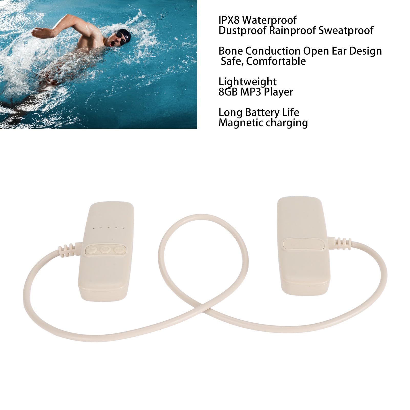 Hidyliu Cuffie a Conduzione Ossea MP3 Impermeabili con Memoria da 8 GB Bluetooth 5.3 Orecchio Aperto per Nuoto e Sport