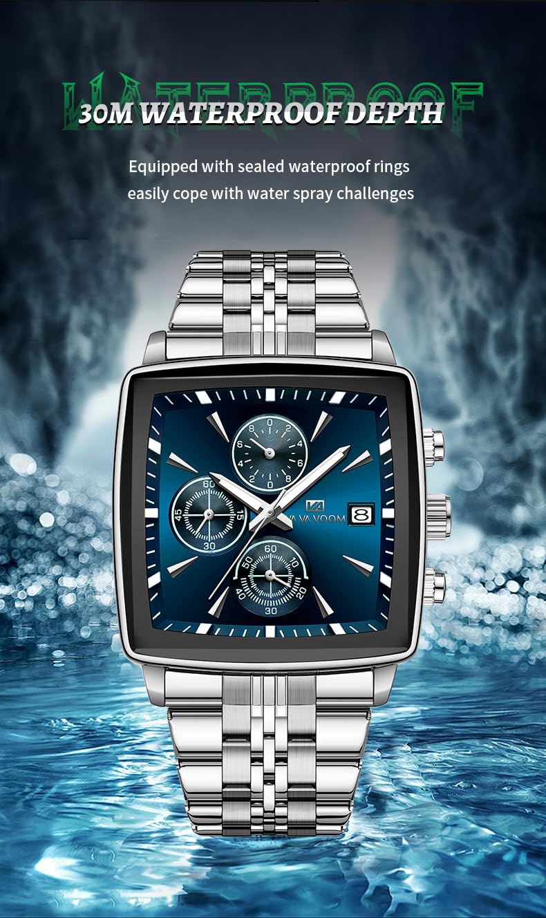FANMIS Reloj cronógrafo cuadrado de acero inoxidable para hombre