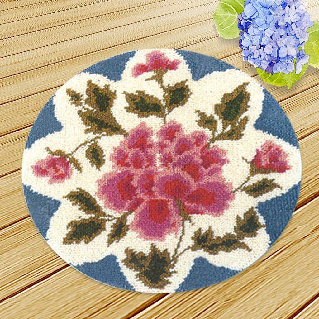 DIY Rug Crochet Yarn Kits Latch Hook Kit,Round Floor Mat Hand Craft,for Adults Kids Gifts - Flower (20" X 20")