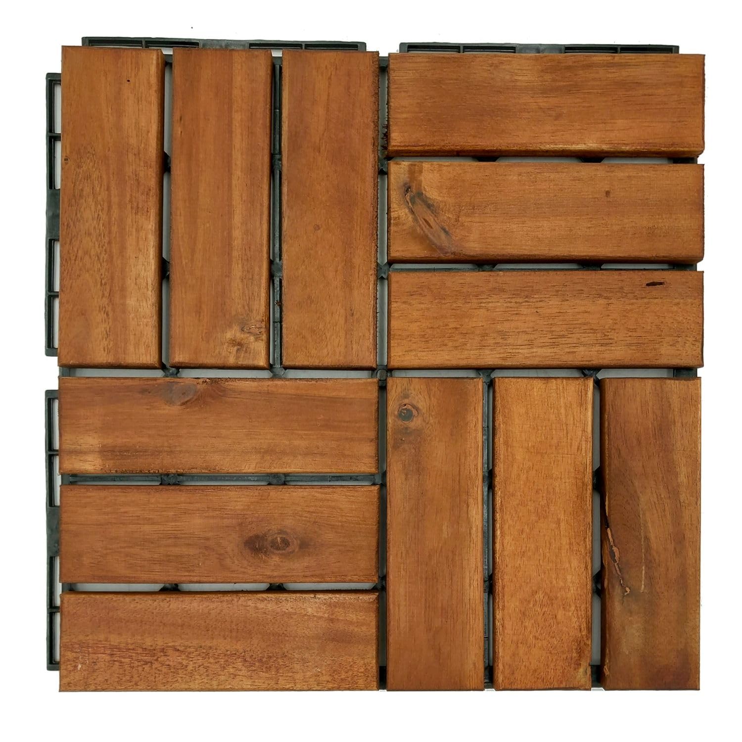 6m² Holzfliesen Terrassenfliesen Holz Fliesen Mosaik 30x30 cm - 66 STK Balkonfliesen wetterfest aus Akazienholz mit Klicksystem für Terrasse Balkon Stecksystem