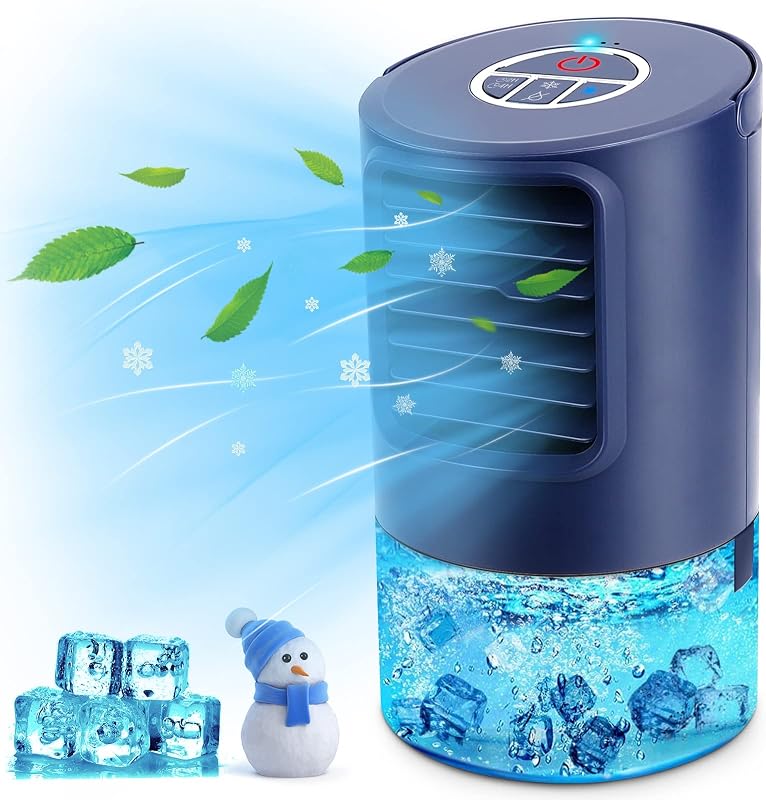 Renfox Mini Légkondicionáló Hordozható Léghűtő 4in1 Ventilátor Párásító 3 Fokozat LED Kék Otthon Iroda