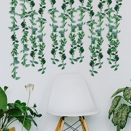 Miniatura 2 de Guirnalda de hiedra falsa de vid de boj de hojas verdes, alambre de cinta, vegetación, plantas colgantes de hojas de minas artificiales, diadema