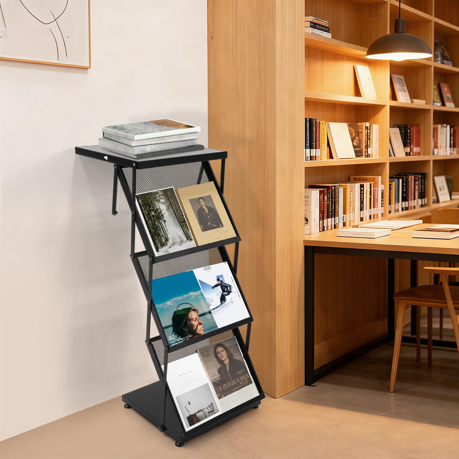Prospektständer klappbar, A4 Zeitschriftenständer für Messen Ausstellungen | 3 Rahmen, 50 kg Tragkraft, Schwarz
