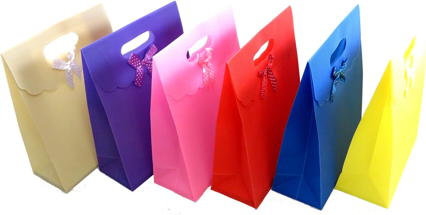 Plastic Tab Top Tent Boxes, Shopping, Party, Gift Bags- Assorted Colors (Package of 12)