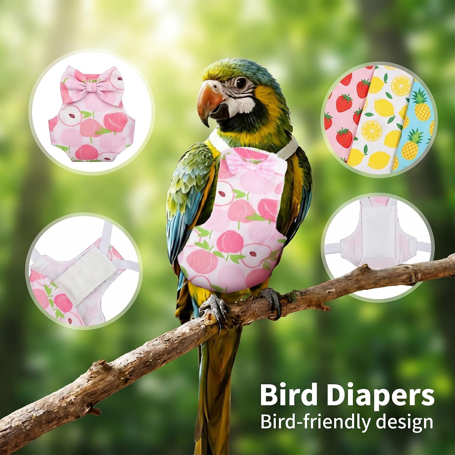 4 Pcs Parrot Diaper Reusable Pet Bird Diapers Parrot Flight Suit with Waterproof Inner Layer Adjustable Parakeet Diaper Washable for Parakeet Cockatiel Mini Macaw Budgie Canary Size L