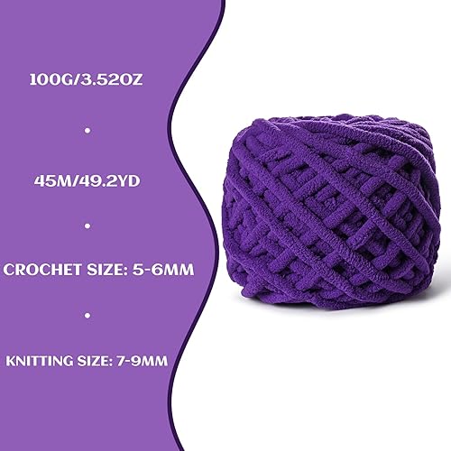 Vista 62 de Paquete de 3 hilos gruesos de felpilla de felpa de 3.53 onzas (49.2 yardas), hilo de terciopelo esponjoso para tejer y hacer ganchillo, hilos de 3