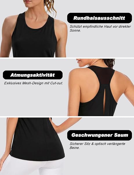 Débardeur Sport Femme Debardeur Running Col Rond Tee Shirt sans Manches Léger Haut Sport Respirant Yoga Shirt Dos en Mesh Tank Top Séchage Rapide pour Fitness Tennis Pilates S-3XL - 5