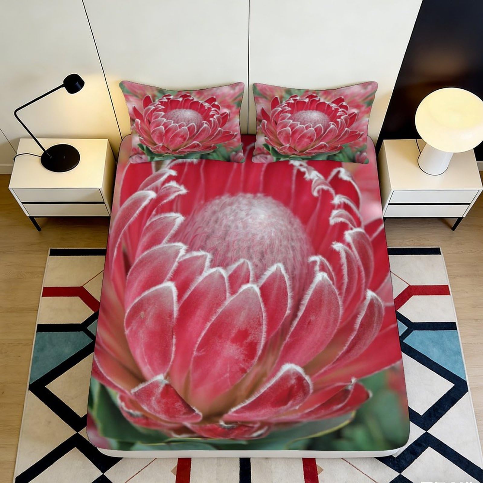 3D Printed Horse Floral Fitted Sheet Microfiber Deep Pocket Non-Slip Bedroom Bedding Full Wrap Mattress Fitted Cover for Adults Teens 200x200x25cm
