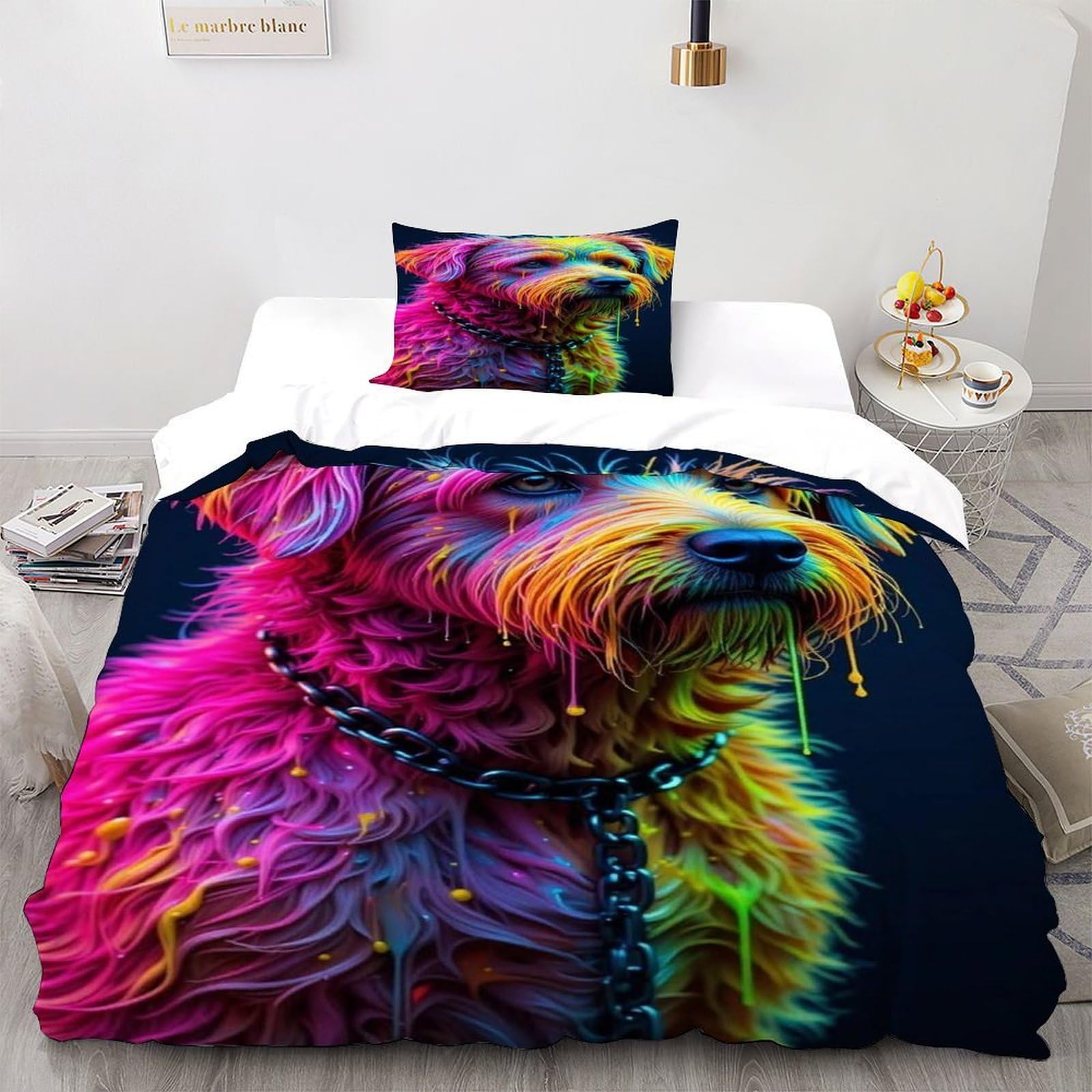 Housse de couette chien peint parure de lit enfant animal 135x200