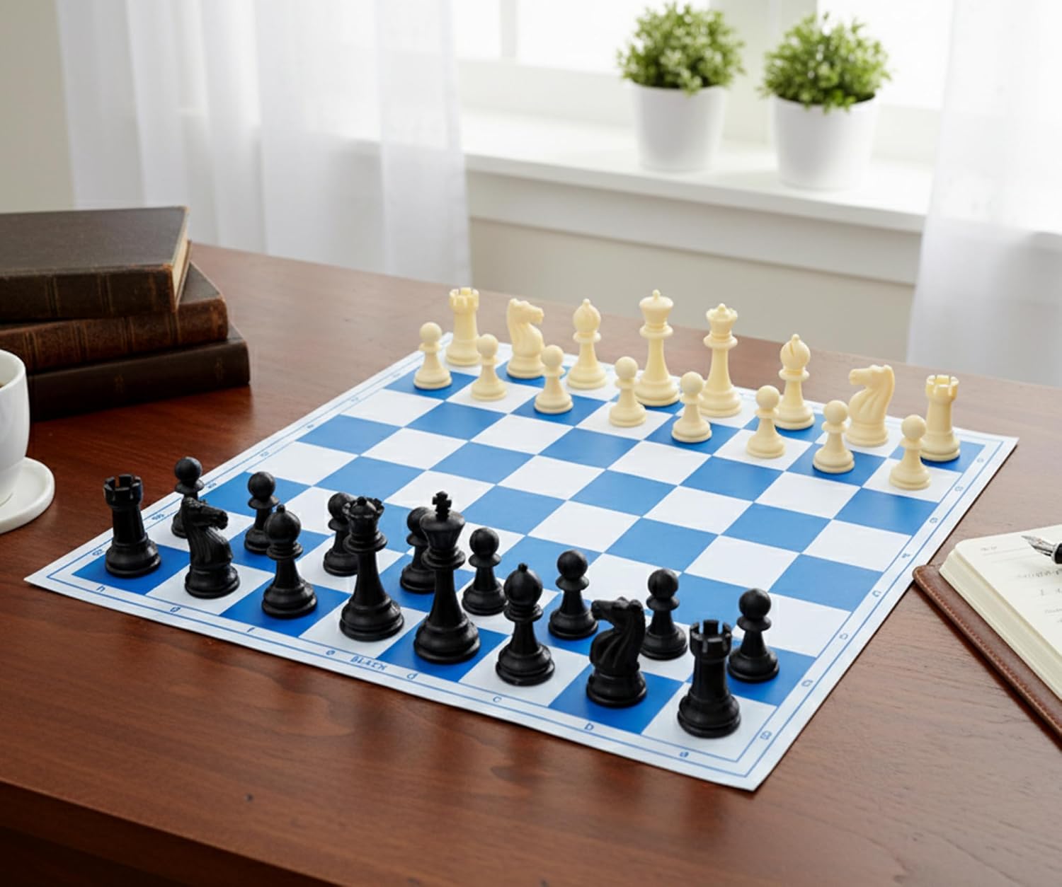 StonKraft 18.2'' x 18.2'' Tournament Chess Vinyl Foldable Chess Game with Solid Plastic Pieces (with Extra Queen) - Ideal for Professional Chess Players