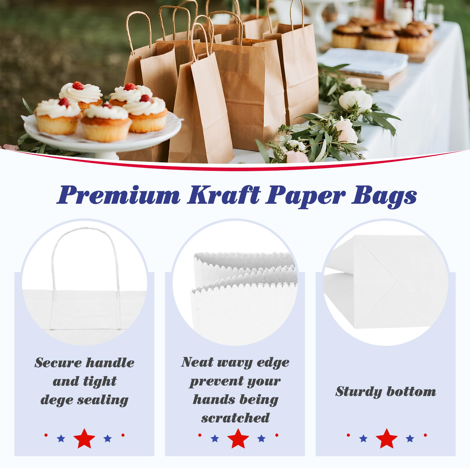 GSSUSA White Paper Bags 8X4.25X10.5 20Pcs, Gift Paper Bag with Handles Bulk, Graduation Gift, Sturdy Kraft Paper, Retail Shopping Bags, Party Favor, Christmas