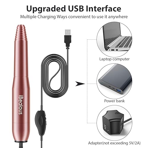 Miniatura 4 de iBealous Taladro de uñas eléctrico para uñas acrílicas, lima de uñas profesional de 20000 RPM, herramienta de lima de uñas portátil con 6 brocas de