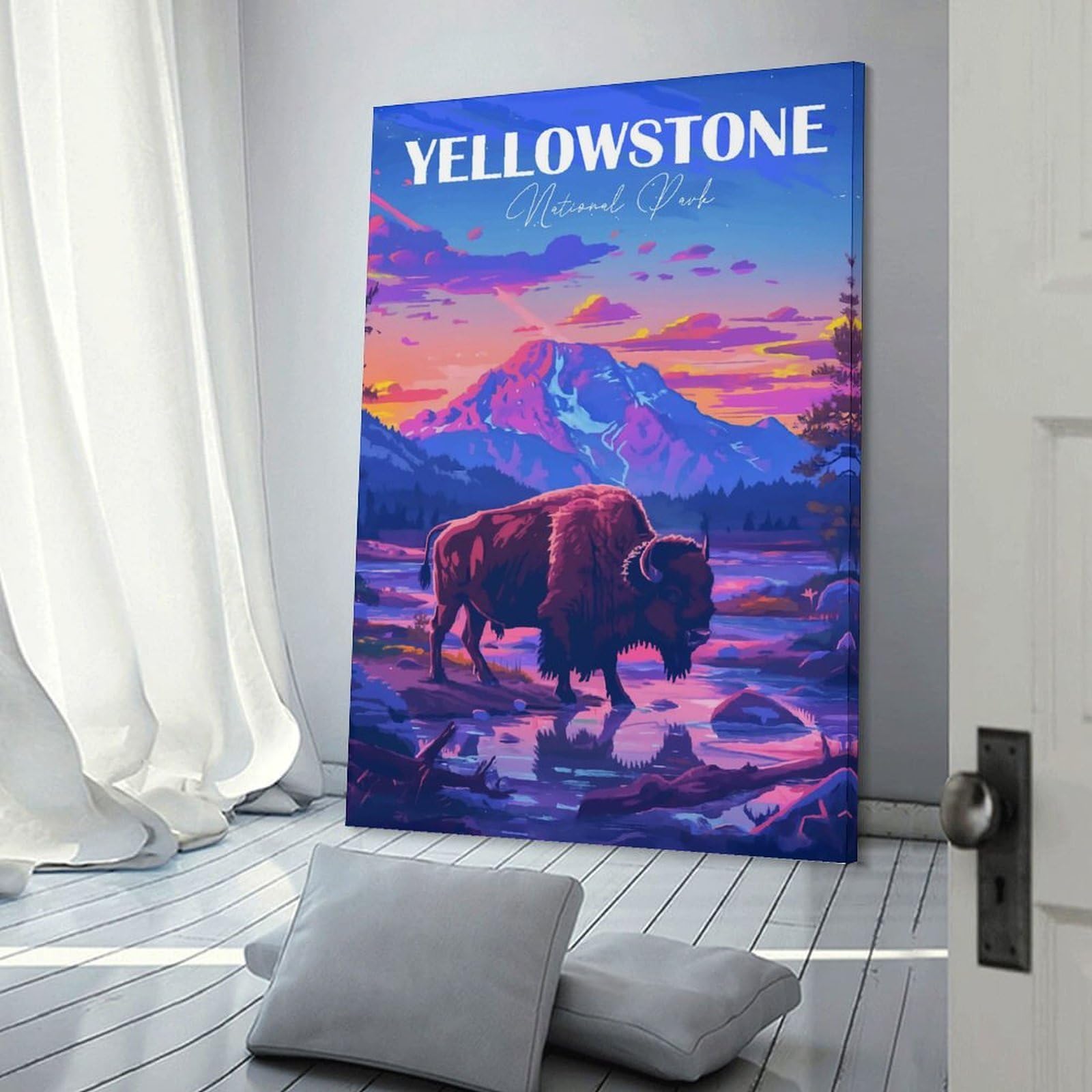 Junmoney Wall Art Print Yellowstone National Park Bison (2), 20x30inch(50x75cm), for Study, Office Or Focused Interiors, Decorative Artwork for Productive Spaces